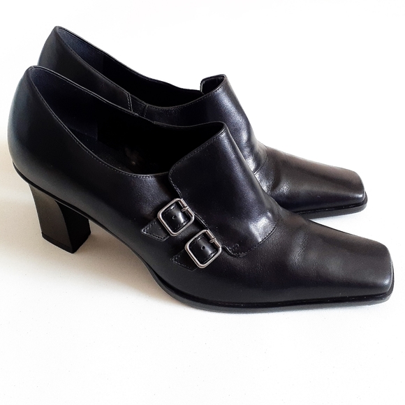 🖤 Enzo Angiolini black leather heel ankle boots - Picture 1 of 3